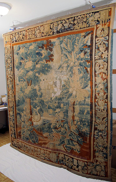 AT: Treatment completed, tapestry hanging in Atelier Verdon